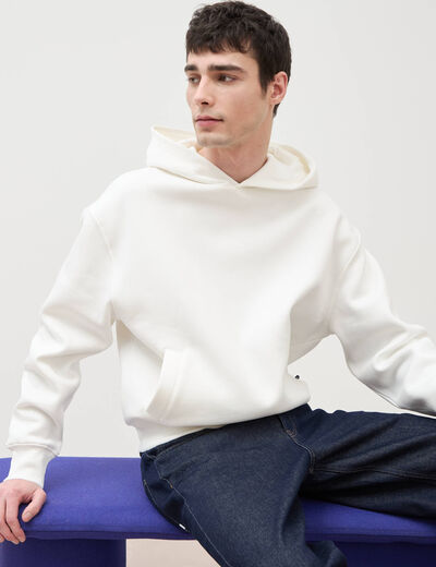 Sweat &agrave; capuche manches longues ecru homme