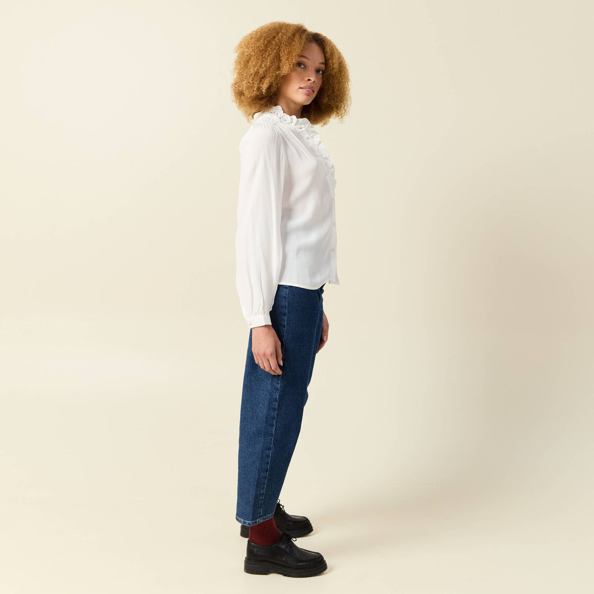 Chemise manches longues fluide ecru femme