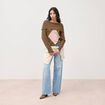 Pull droit manches longues bardot marron femme