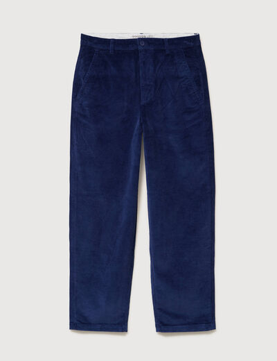 Pantalon large en velours longueur 32 bleu fonc&eacute; homme