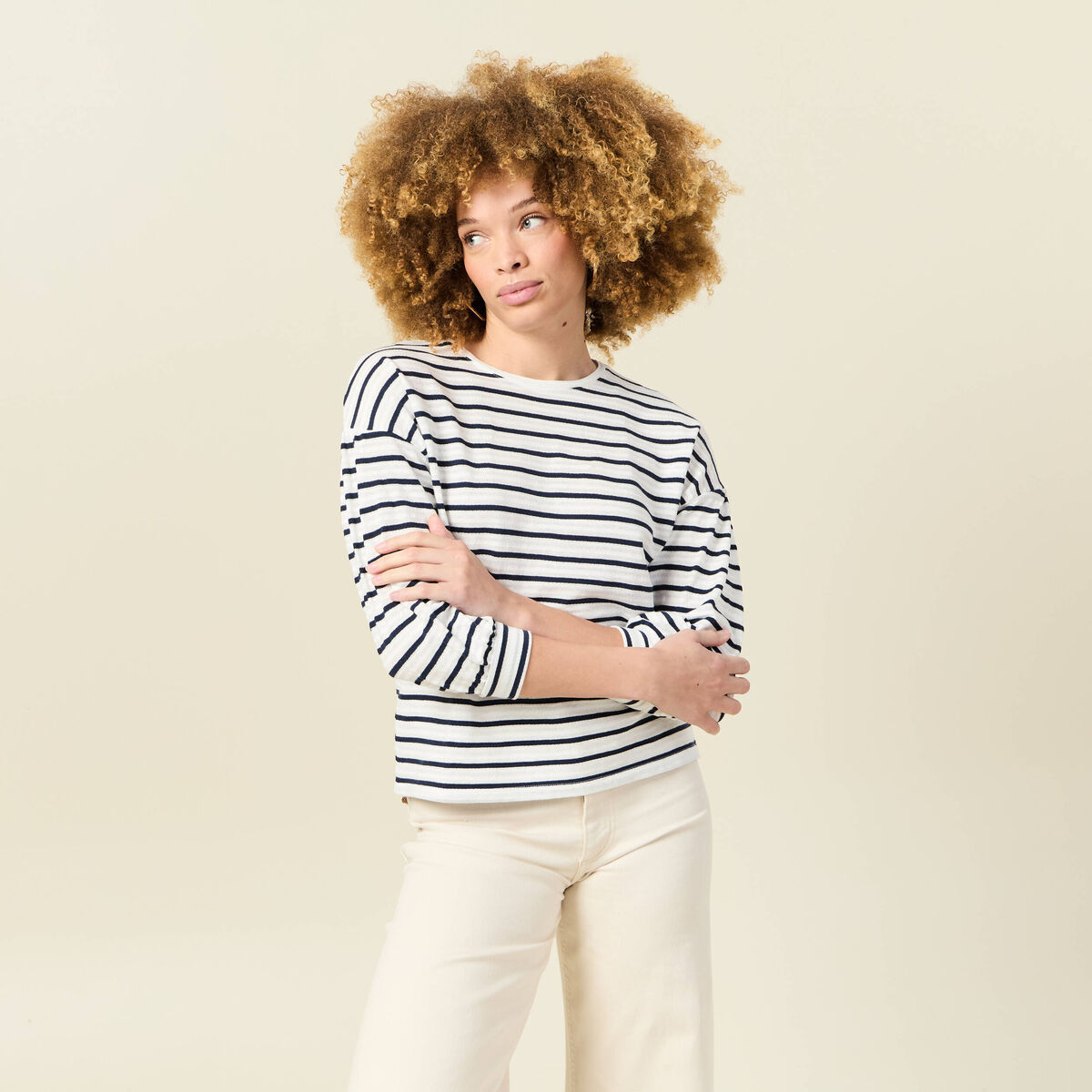 T-shirt manches 3/4 bleu femme