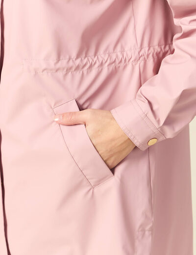 Parka longue droite d&eacute;perlante &agrave; capuche rose pastel femme