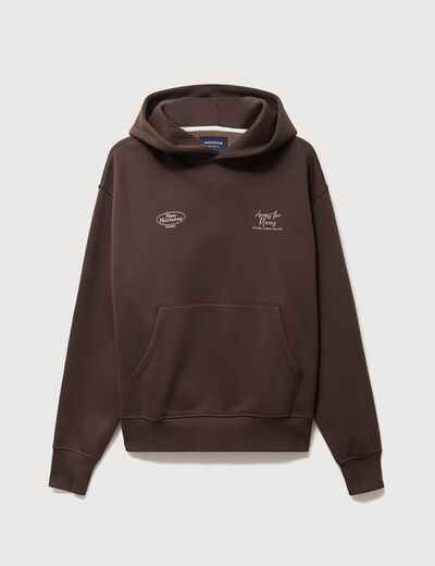 Sweat ample &agrave; capuche manches longues marron fonc&eacute; homme