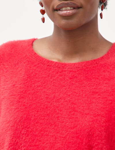 Pull droit manches 3/4 col rond rouge femme