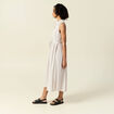 Robe longue évasée ceinturée blanc femme