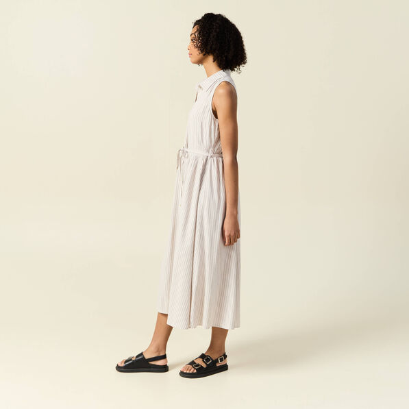 Robe longue évasée ceinturée blanc femme