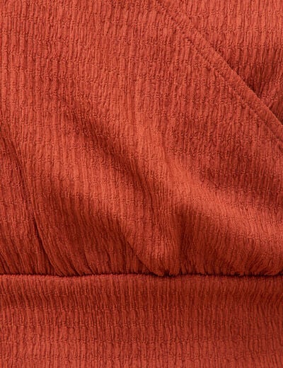 Blouse cropped manches courtes marron cognac femme