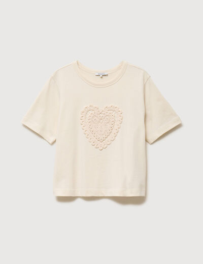 T-shirt droit court col rond en coton ivoire femme