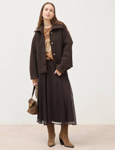 Jupe en voile doubl&eacute;e marron fonc&eacute; femme