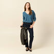 Pull manches longues col en V bleu gris femme