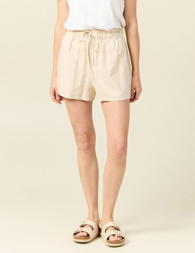 Short droit taille élastiquée creme femme