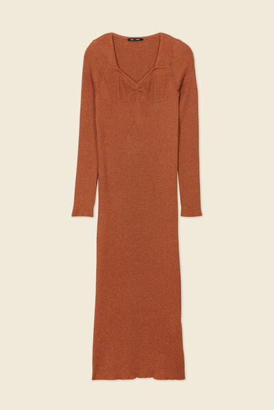 Robe pull midi ajustée orange foncé femme
