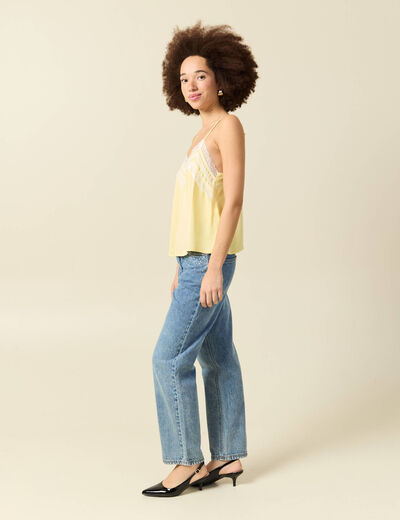 D&eacute;bardeur bretelles col v fluide jaune pastel femme