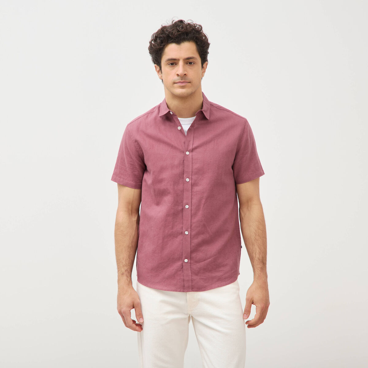 Chemise manches courtes vieux rose homme