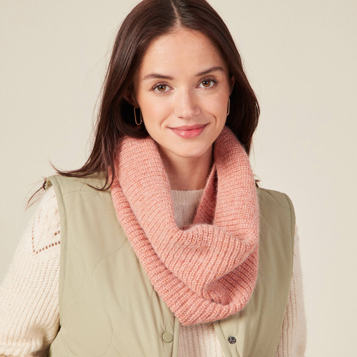 Snood tricot&eacute; fabriqu&eacute; en France orange fonc&eacute; femme