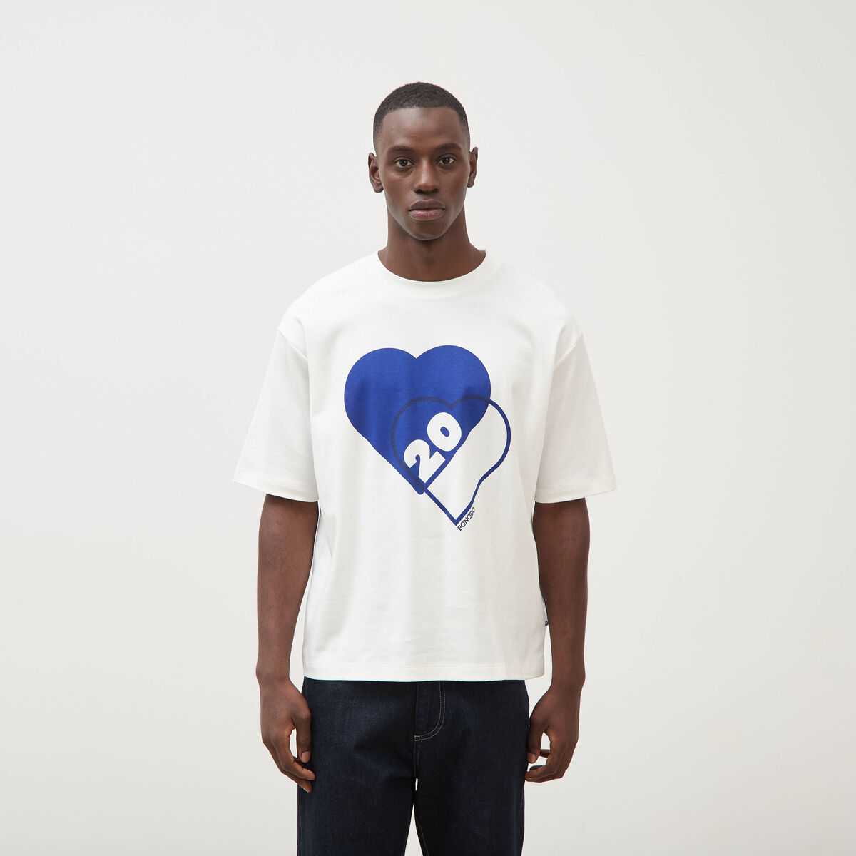 T-shirt droit col rond manches courtes ecru homme