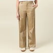 Pantalon large taille haute beige femme