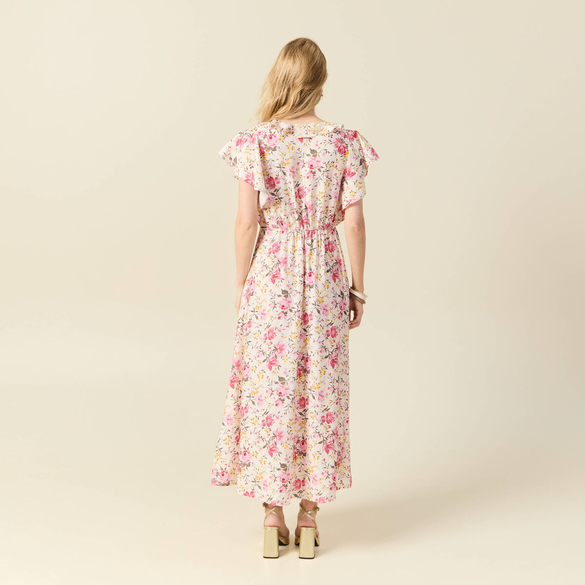 Robe longue évasée blanc femme