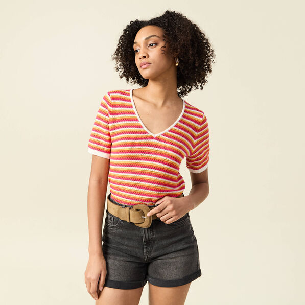 Pull manches courtes marron cognac femme