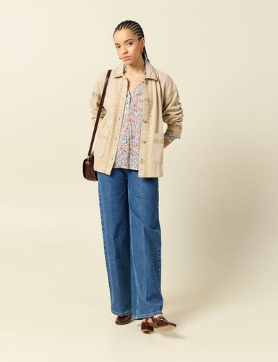 Blouse manches longues bleu gris femme