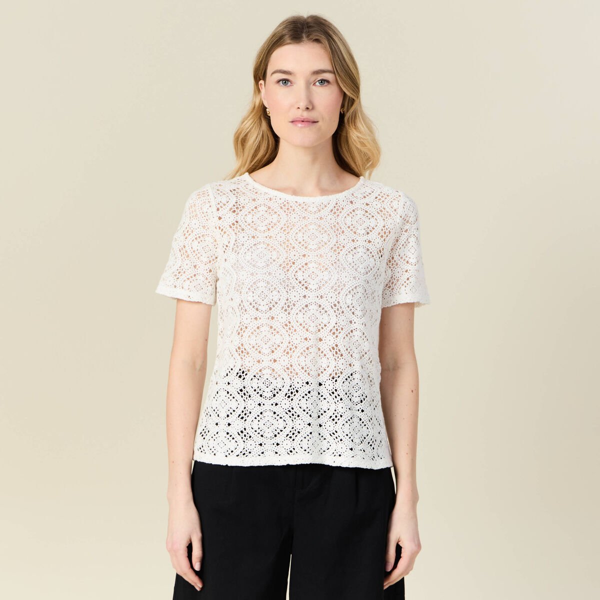 T-shirt manches courtes ecru femme