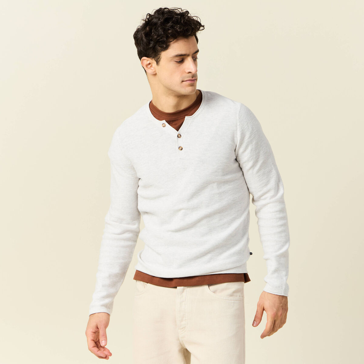 Pull manches longues ecru homme