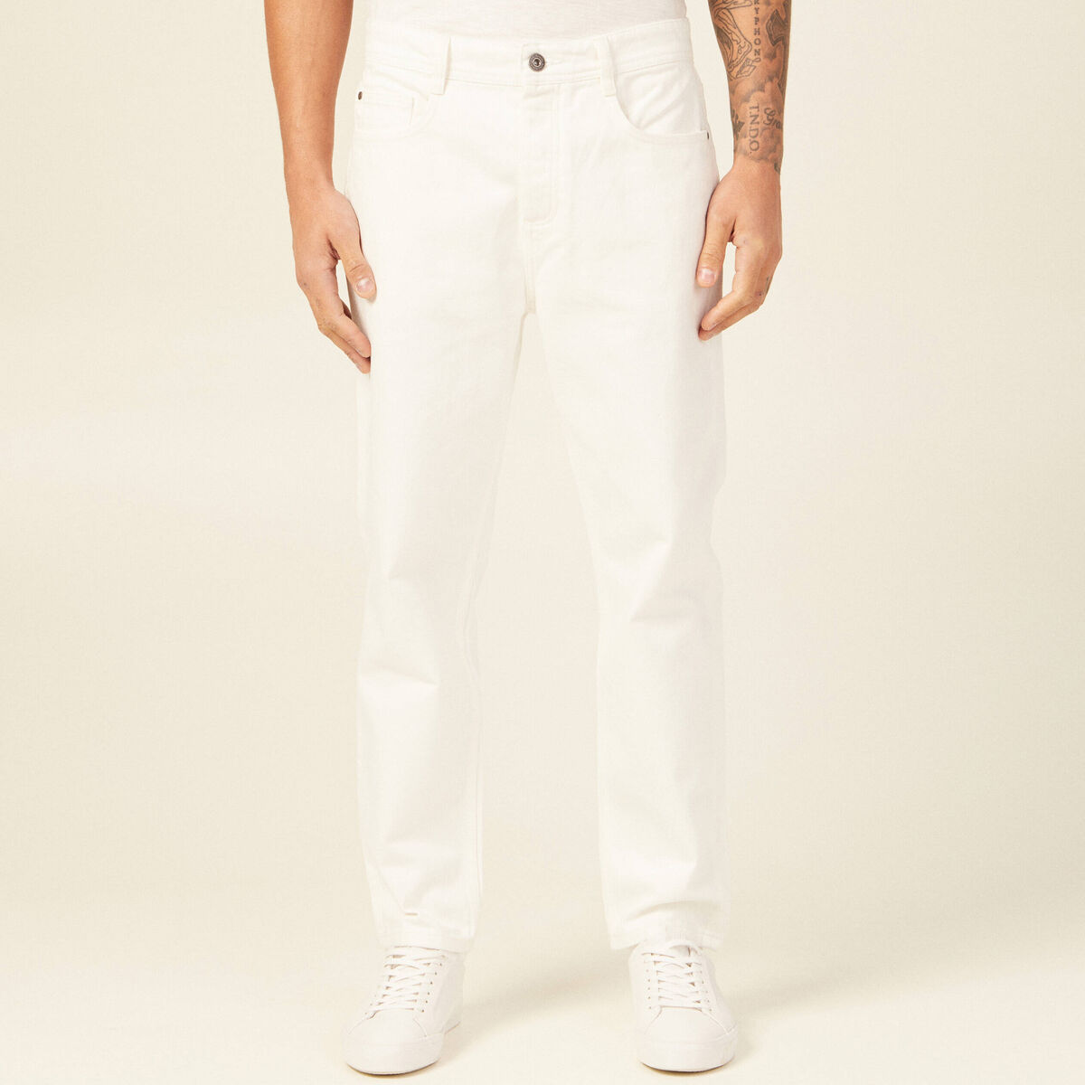 Jeans straight tapered denim blanc homme