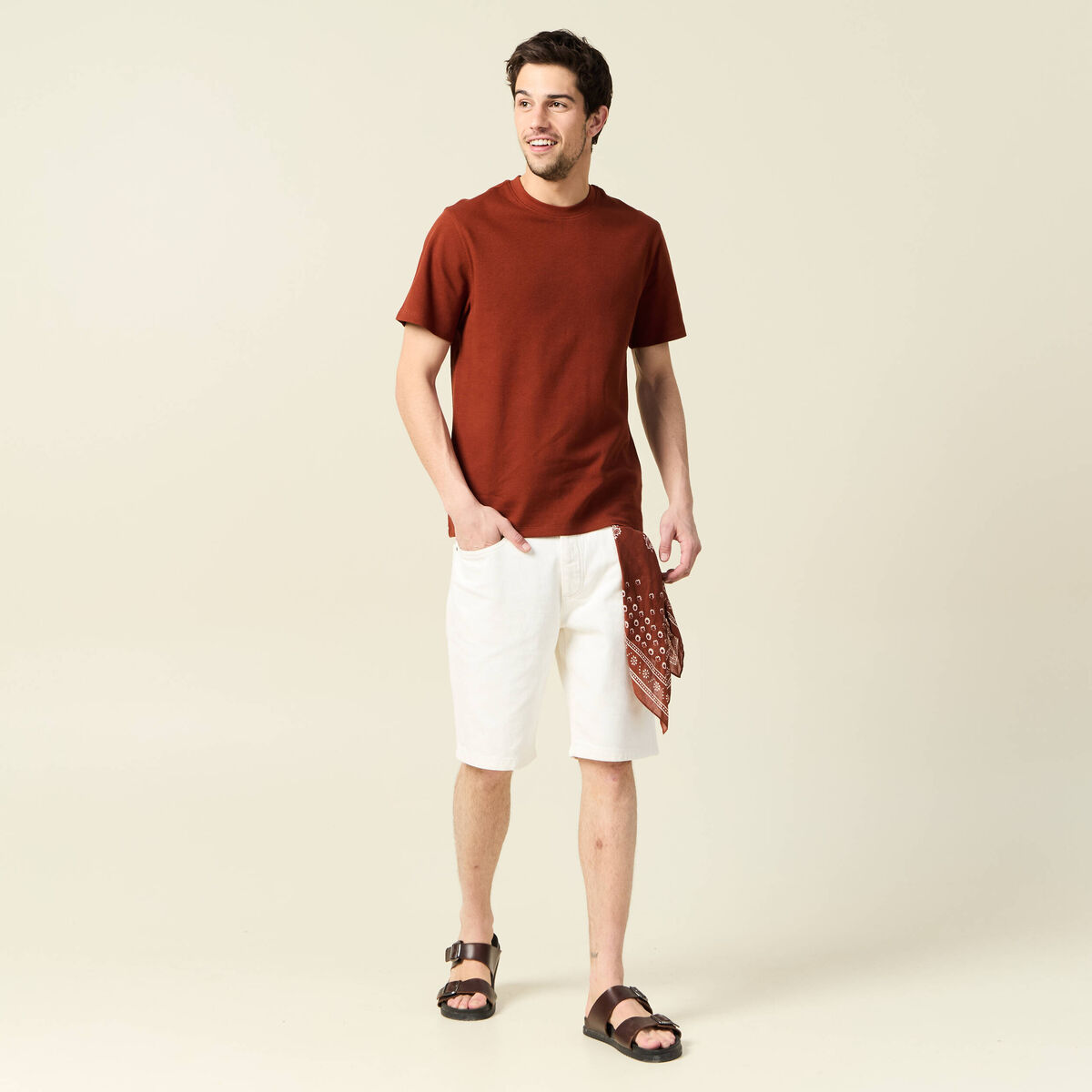 T-shirt manches courtes marron cognac homme