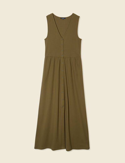 Robe longue droite boutons vert kaki femme