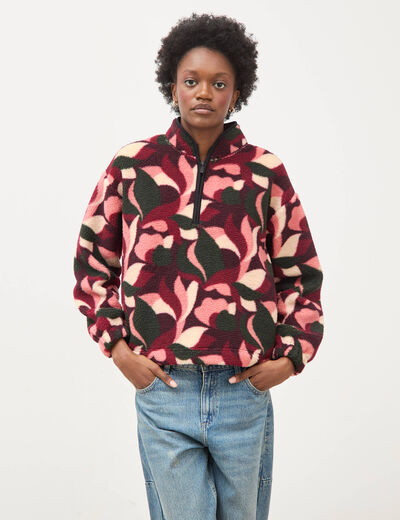 Cardigan col montant manches longues bordeaux femme