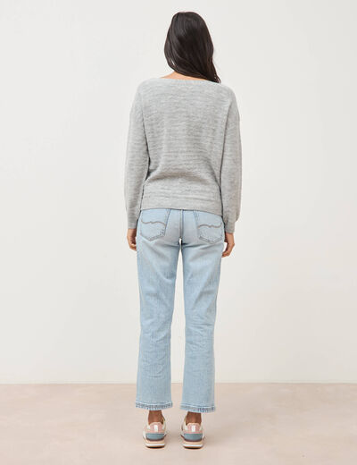 Pull manches longues col bateau gris femme