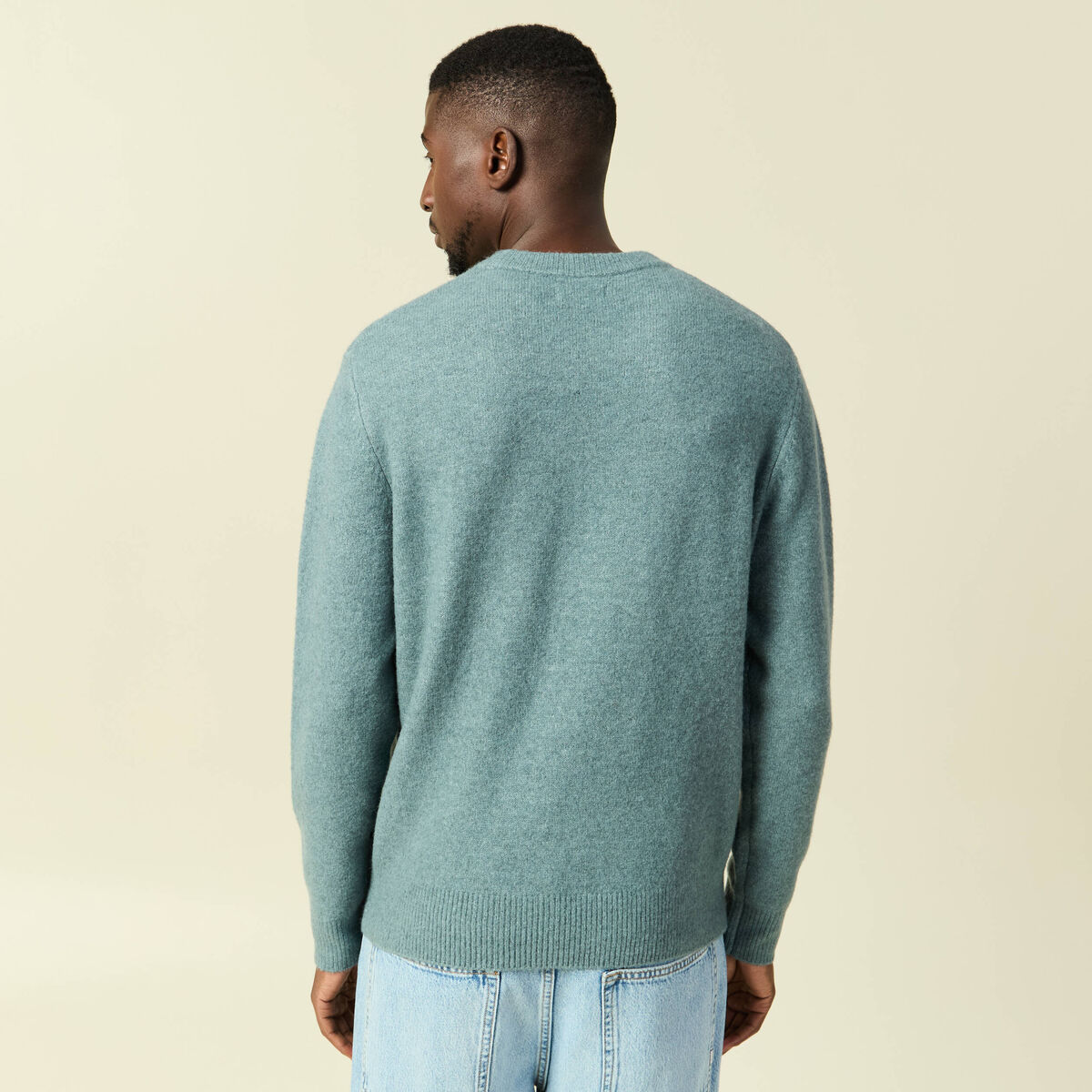 Pull manches longues col rond bleu gris homme
