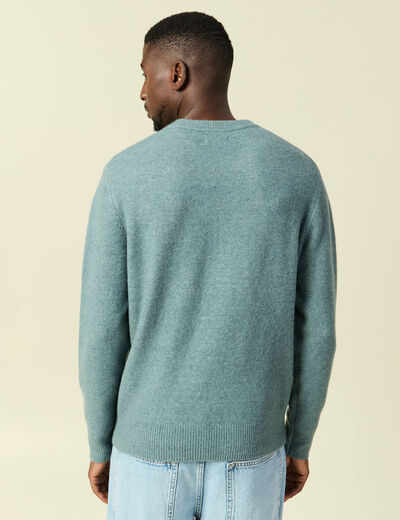 Pull manches longues col rond bleu gris homme