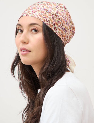 Foulard carr&eacute; satin ecru femme