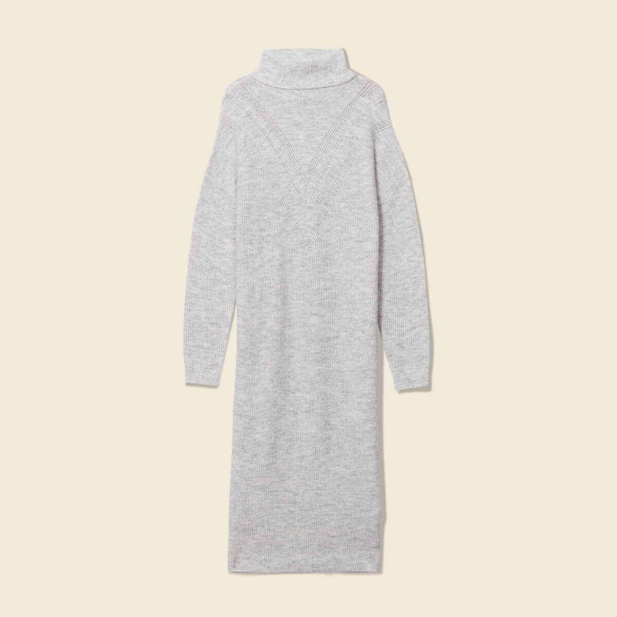 Robe pull longue col roulé gris femme