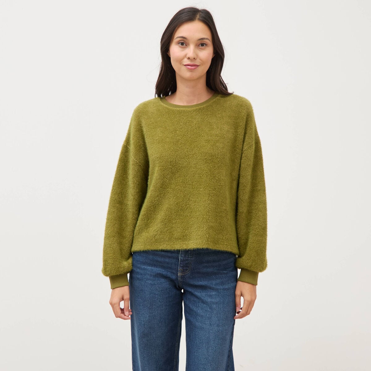 Sweat manches longues vert kaki femme