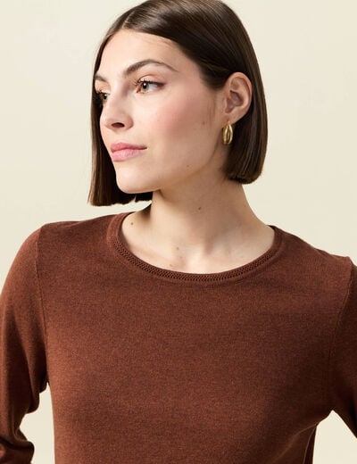 Pull manches longues marron fonc&eacute; femme