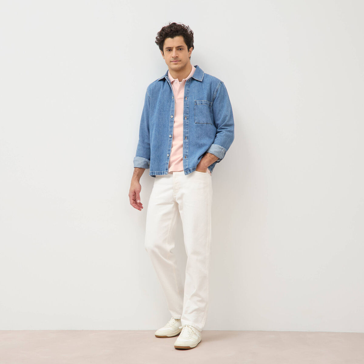 Chemise manches longues en jeans denim bleach homme