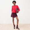 Jupe-short taille haute en velours prune femme