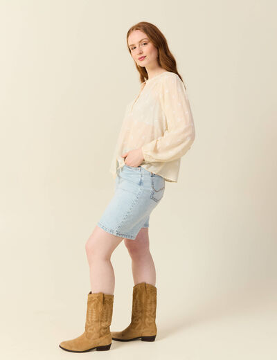 Blouse manches longues brodée creme femme