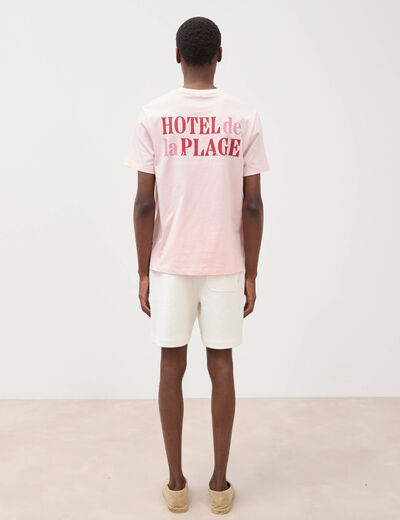 T-shirt droit en coton col rond rose poudr&eacute;e homme