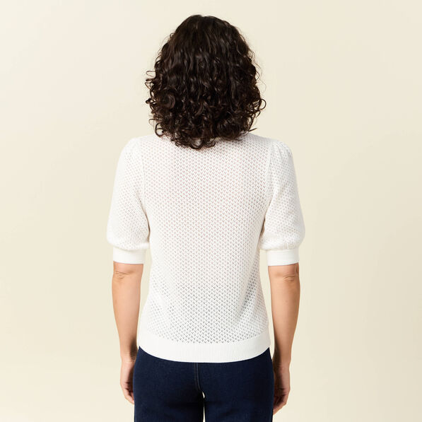 pull manches courtes ajoure creme femme Pull manches courtes ajouré creme femme