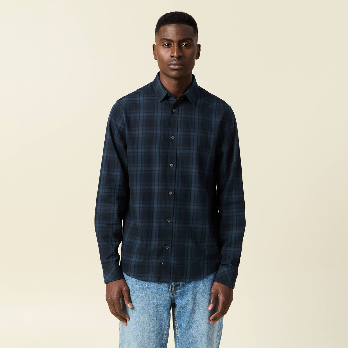 Chemise manches longues bleu marine homme