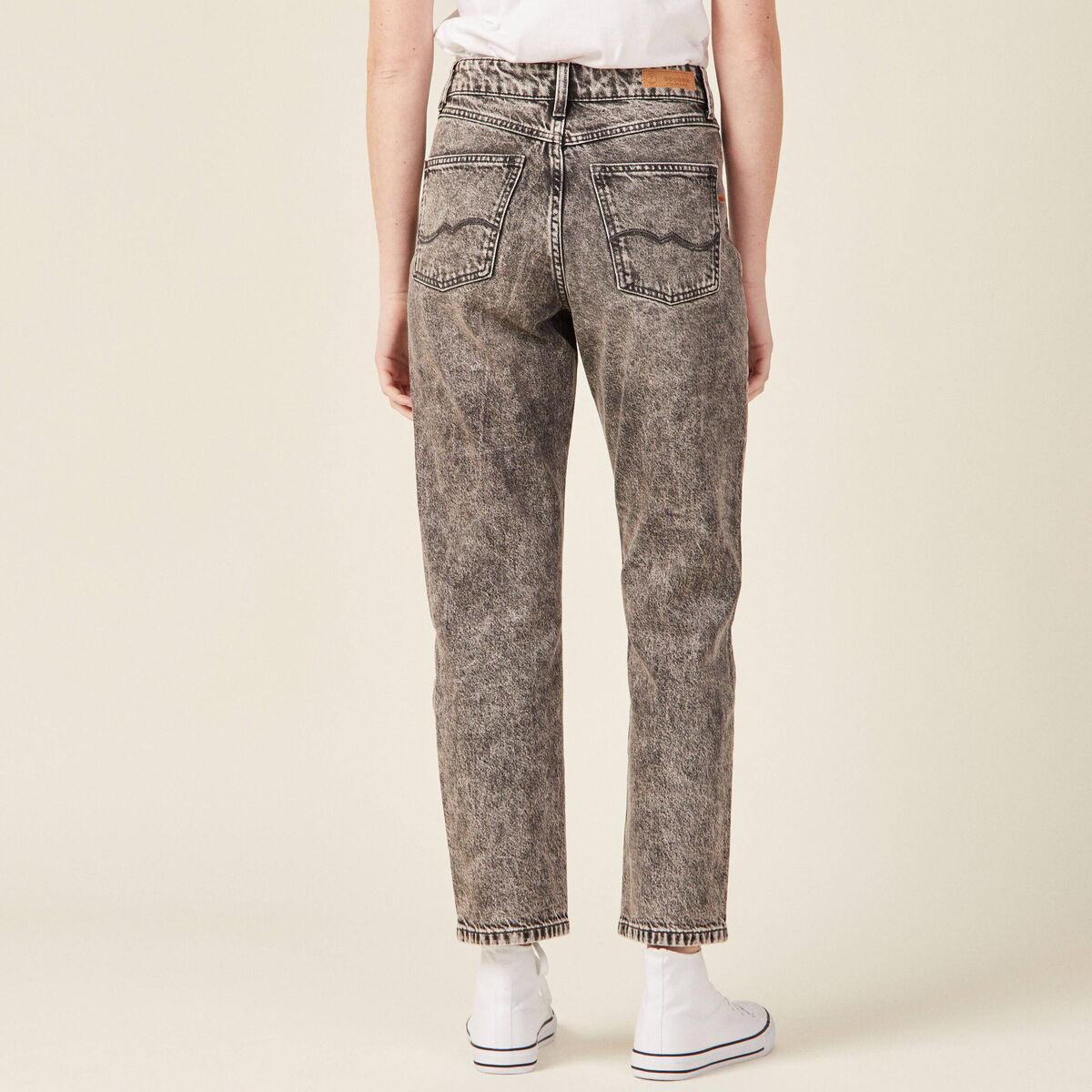 Jeans straight 5 poches denim snow gris femme