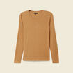 T-shirt cintr&eacute; manches longues col rond marron clair femme
