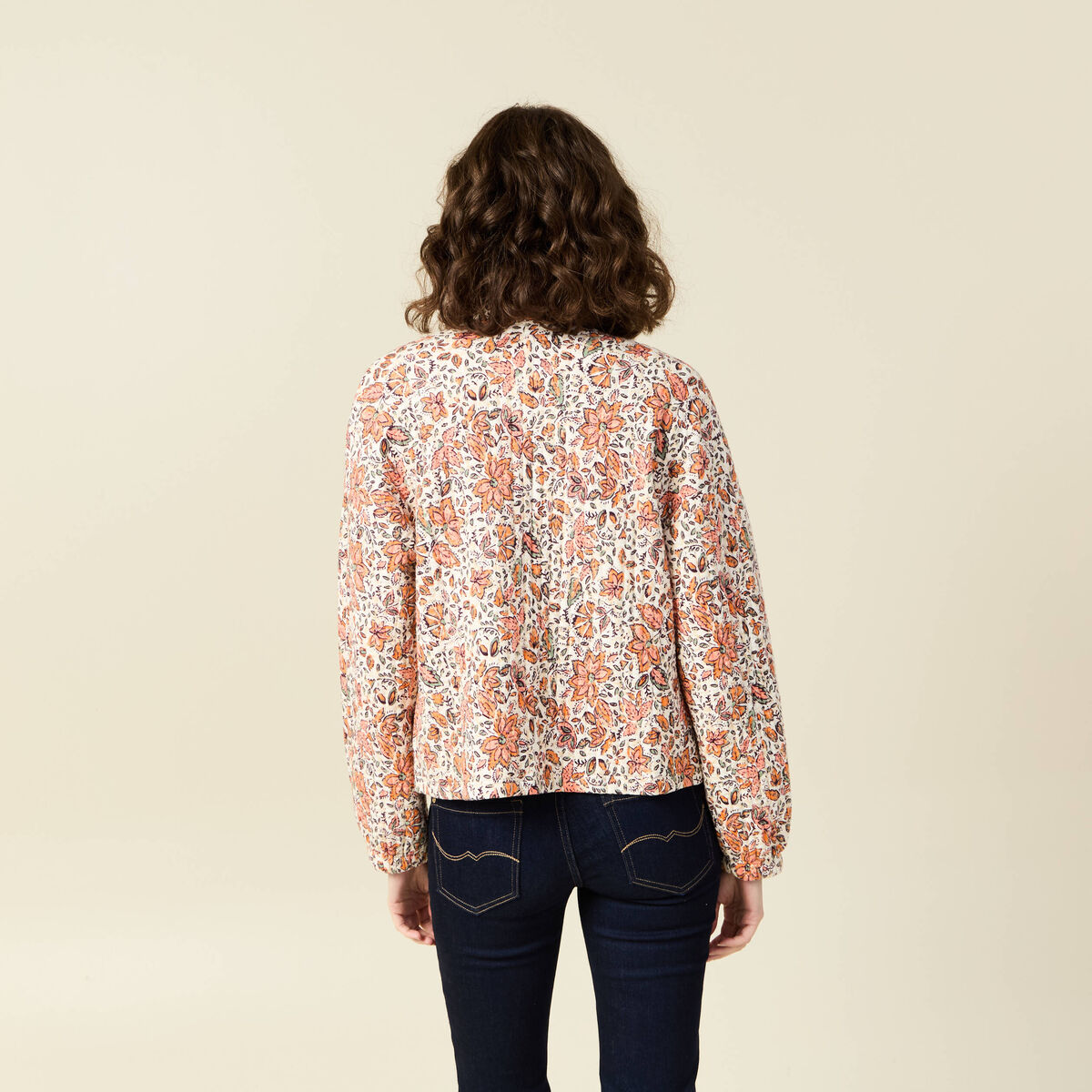 Gilet imprimé manches longues blanc femme