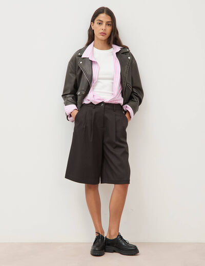 Bermuda large taille haute marron fonc&eacute; femme