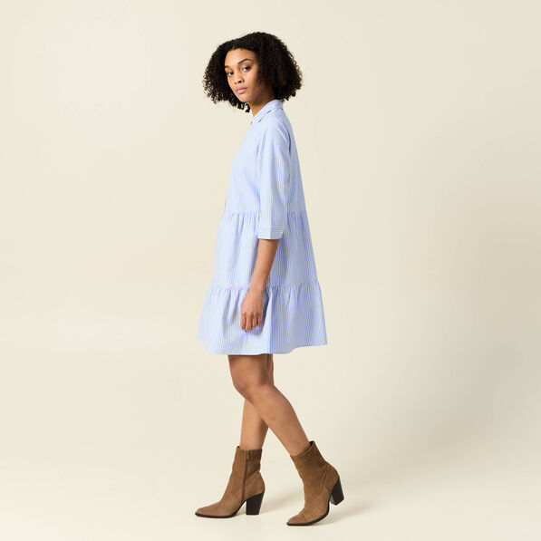 Robe trapèze manches 3/4 bleu ciel femme