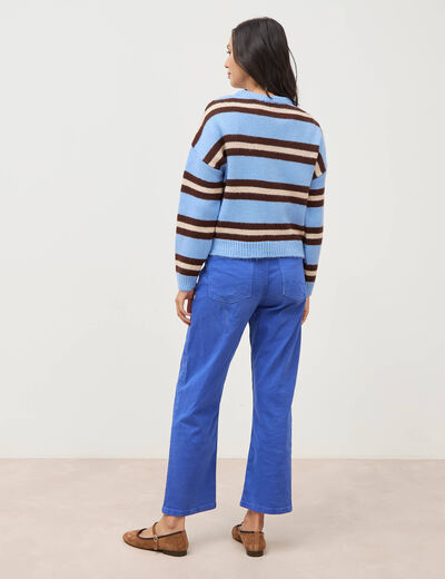 Pull droit manches longues col rond bleu femme