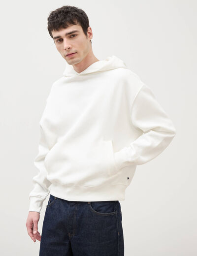 Sweat &agrave; capuche manches longues ecru homme
